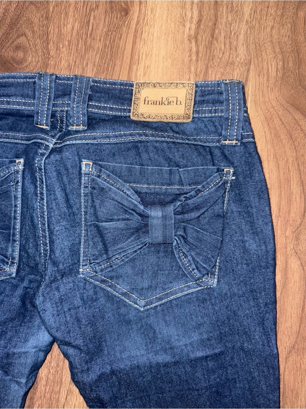 European Frankie B. Women's Dark Blue Denim Jeans with Back Pocket Bow